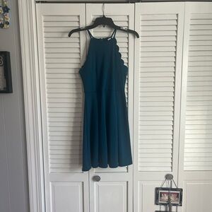 Blue Sleeveless Halter Cocktail Dress
